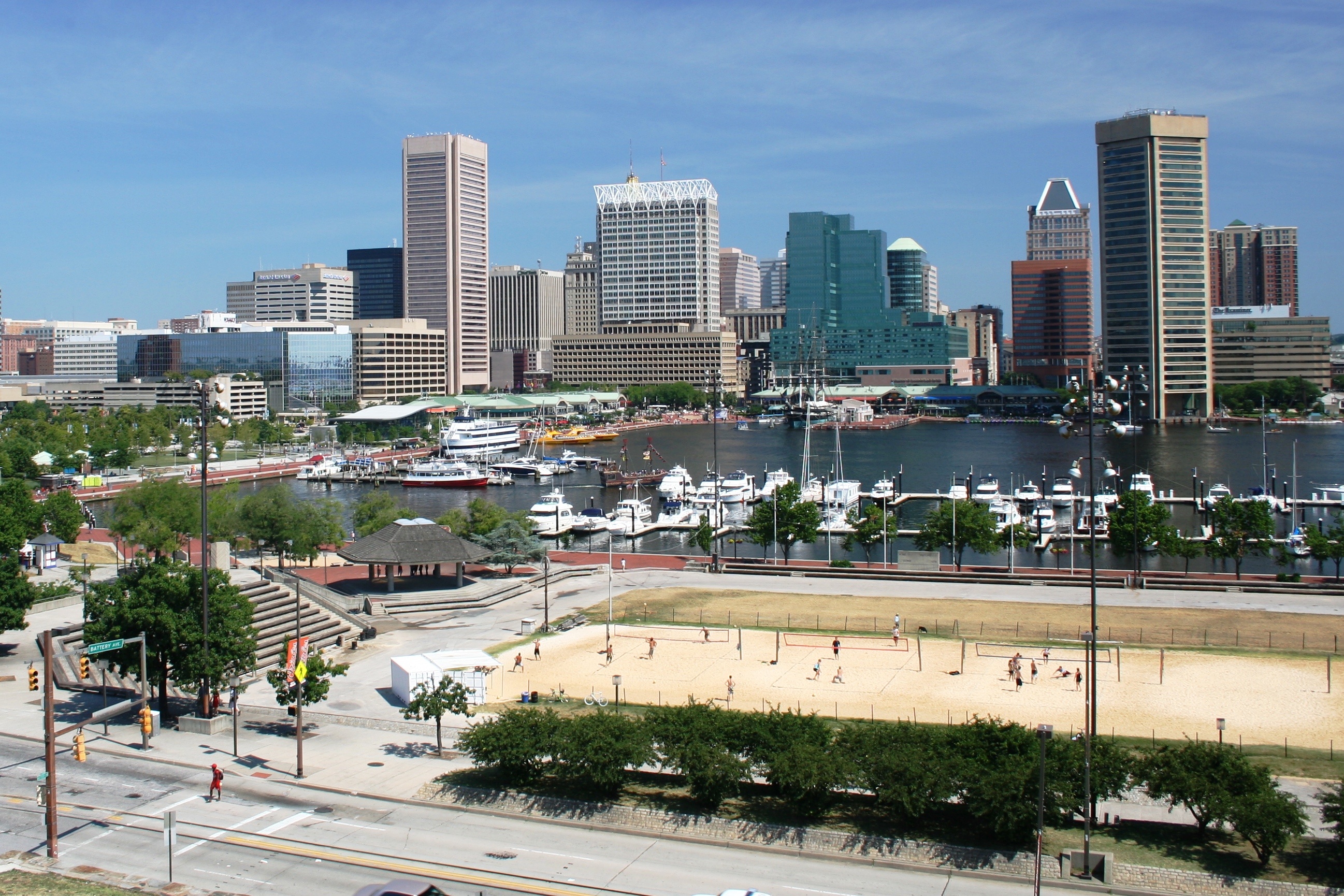 Engineered urban landscape in downtown Baltimore City neat Inner Harbor and Federal Hill