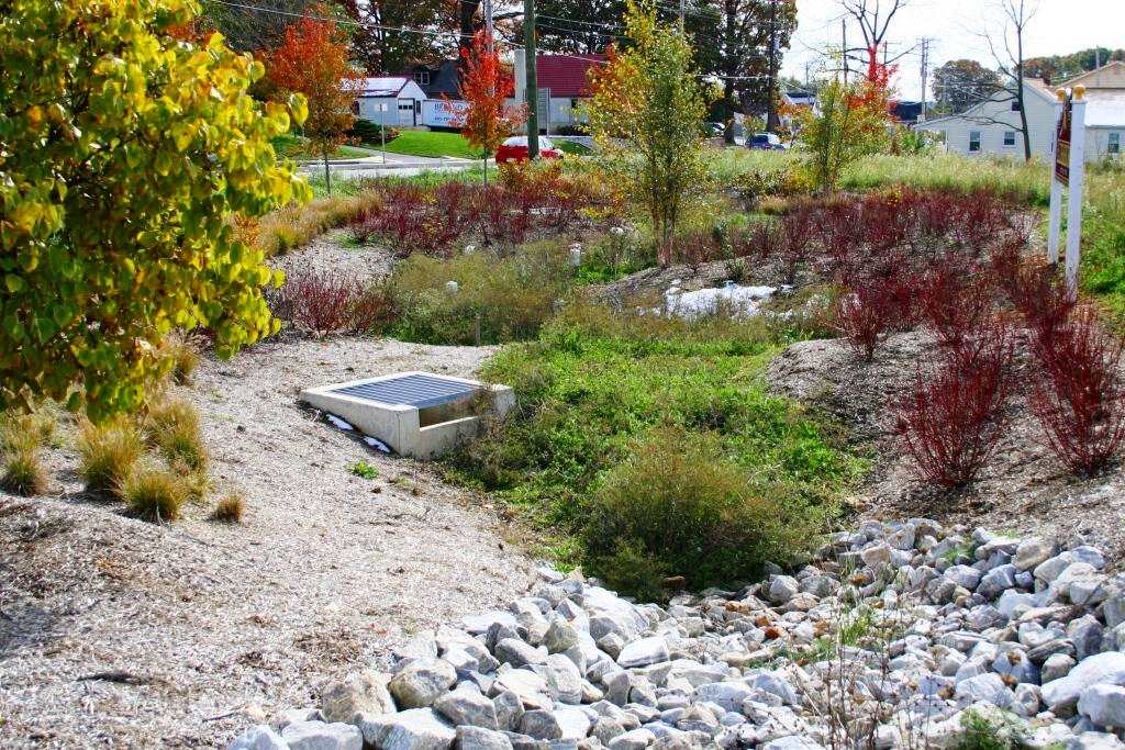 SHA highway landscaped ESD and bioengineered stormwater management filter BMP in Carroll County Maryland